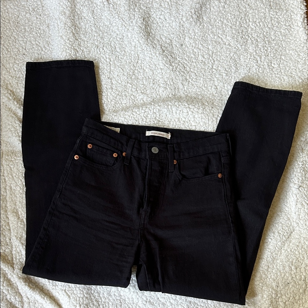 Levi’s Straight Leg Black High Waist Jeans 25 - Picture 4 of 11